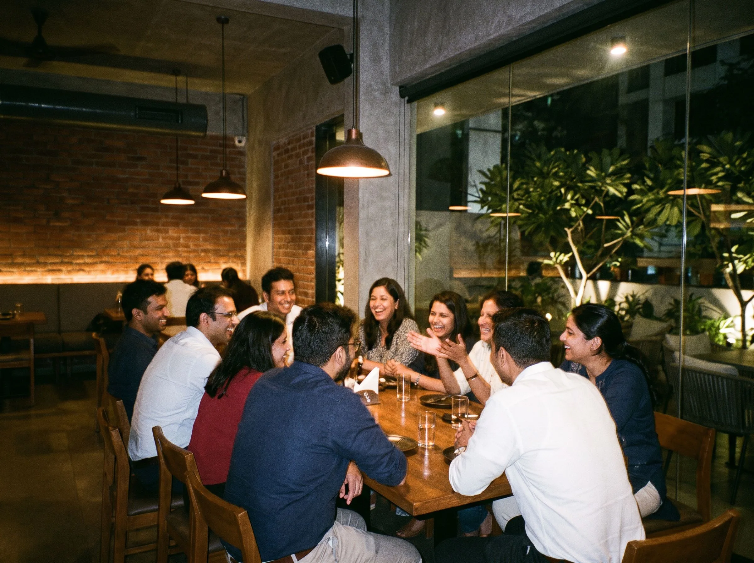 Motion-blurred crowd in a bar